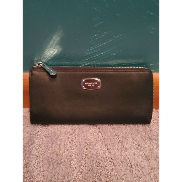 Michael Kors Three Quarter Zip Black Leather Wallet